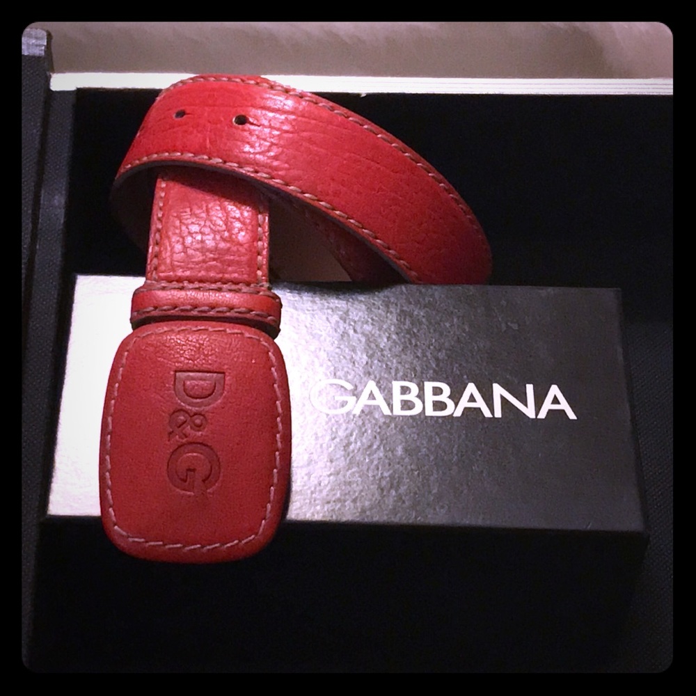 D&G Dolce & Gabbana Red Leather Belt- RARE🔥Sale